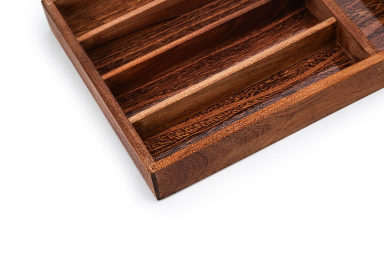 Wood Utensil Holder & Flatware Organizer Tray | Premium Wooden Cutlery Rest for Kitchen & Dining | Best Wooden Cutlery Organizer Tray