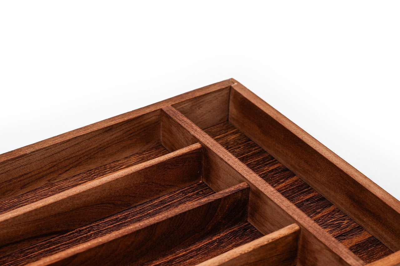 Wood Utensil Holder & Flatware Organizer Tray | Premium Wooden Cutlery Rest for Kitchen & Dining | Best Wooden Cutlery Organizer Tray