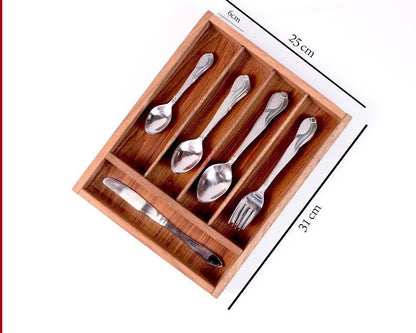 Wood Utensil Holder & Flatware Organizer Tray | Premium Wooden Cutlery Rest for Kitchen & Dining | Best Wooden Cutlery Organizer Tray