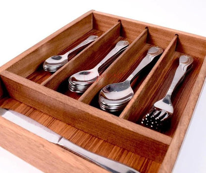 Wood Utensil Holder & Flatware Organizer Tray | Premium Wooden Cutlery Rest for Kitchen & Dining | Best Wooden Cutlery Organizer Tray