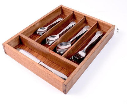 Wood Utensil Holder & Flatware Organizer Tray | Premium Wooden Cutlery Rest for Kitchen & Dining | Best Wooden Cutlery Organizer Tray
