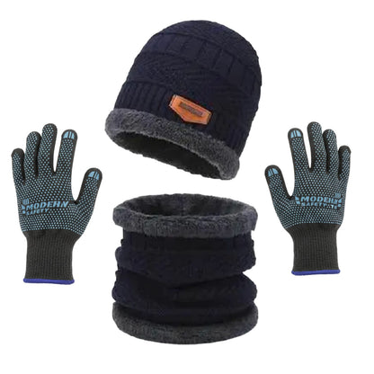 Premium Blue Knitted Beanie Cap, Neck Gaiter & Touchscreen Gloves Combo | Complete Winter Essentials Set for Men & Women