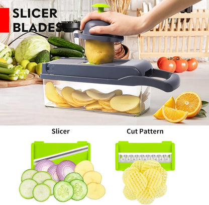 16-in-1 Premium Multifunction Vegetable Cutter & Slicer  High-Precision Mandoline with Interchangeable Stainless Steel Blades