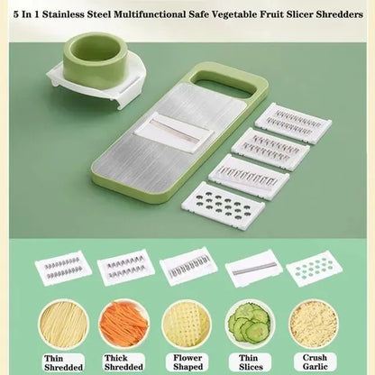 5-in-1 Multi-Functional Vegetable Slicer & Grater | Adjustable Mandoline Cutter with Interchangeable Blades for Effortless Fruit & Vegetable Prep