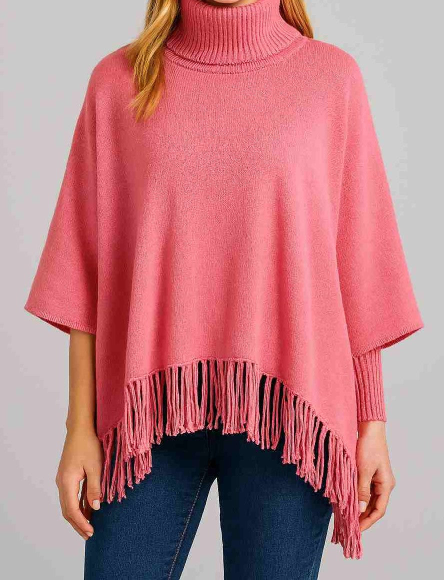 Winter Fleece Poncho for Girls – High Neck, Tassel Style & Adjustable Short Sleeves | Soft, Warm & Free Size