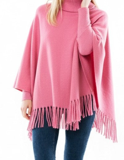 Winter Fleece Poncho for Girls – High Neck, Tassel Style & Adjustable Short Sleeves | Soft, Warm & Free Size