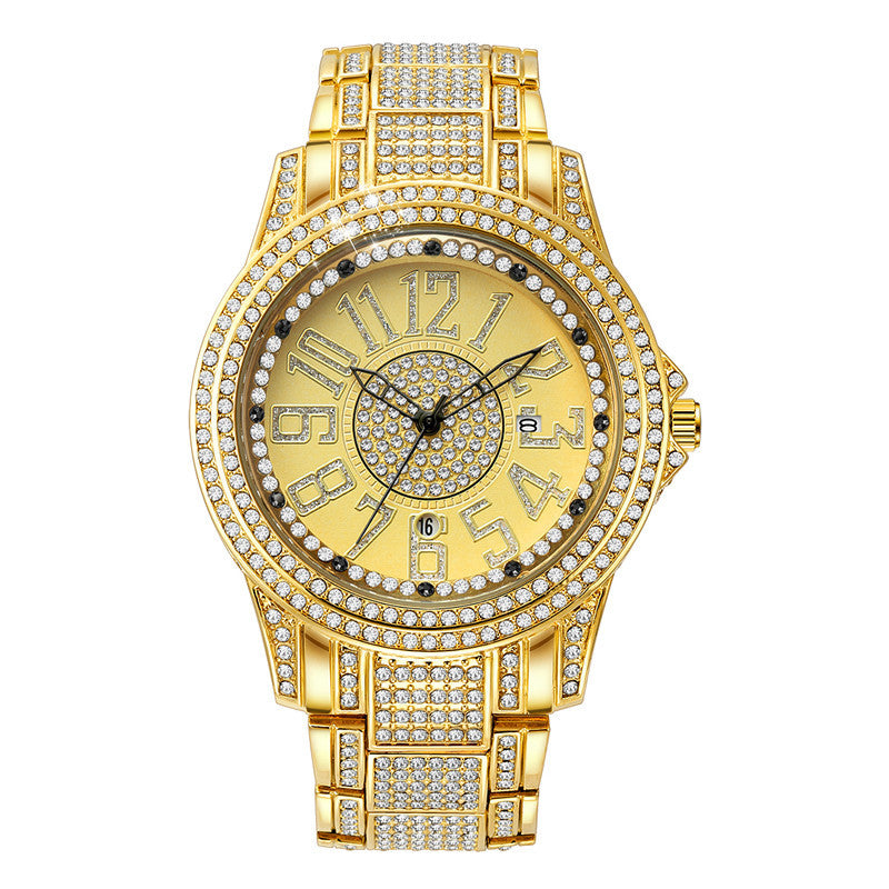 Men's Diamond Fashion Alloy Strap Date Quartz Watch