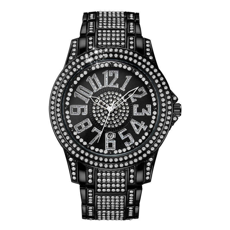 Men's Diamond Fashion Alloy Strap Date Quartz Watch